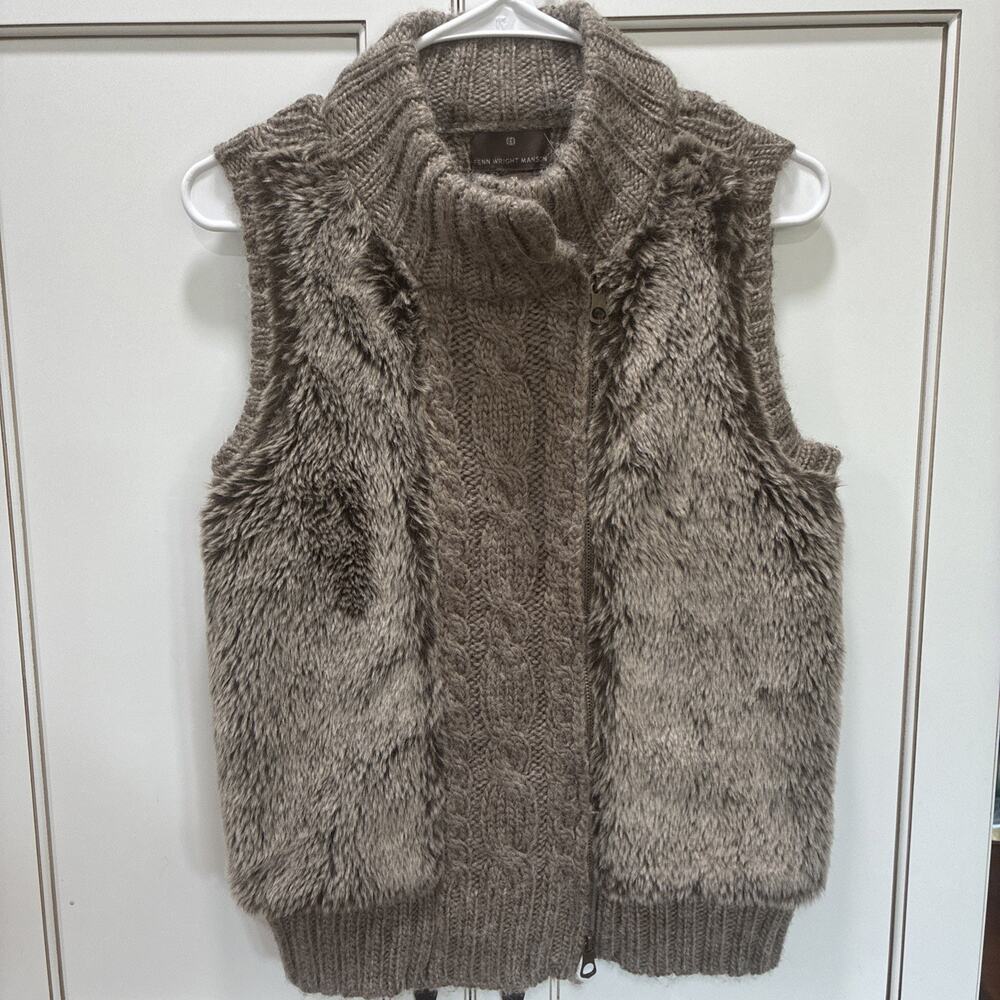 Fenn Wright Manson Faux Fur Sweater Vest Medium Wool Alpaca Adjustable Zip